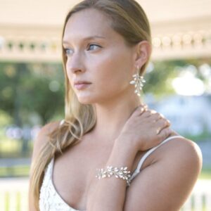 Silver Bracelet with Crystals & Freshwater Pearls, Adjustable 7″ to 8 ½”